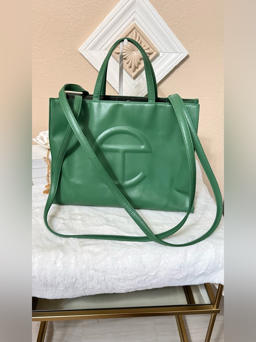 Telfar Green Embossed Logo Shopping Tote